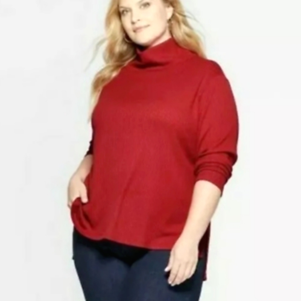 Ava & Viv Red Ribbed Long Sleeve Top Size 2X